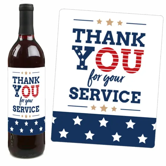 Big Dot of Happiness Happy Veterans Day - Patriotic Decorations for Women and Men - Wine Bottle Label Stickers - Set of 4 {4}