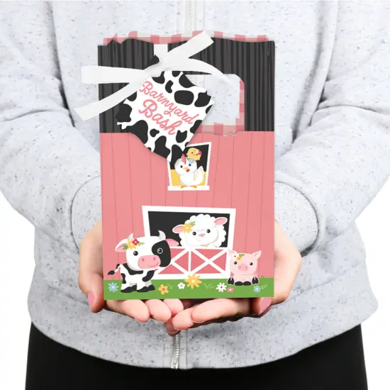 Big Dot of Happiness Girl Farm Animals - Pink Barnyard Baby Shower or Birthday Party Favor Boxes - Set of 12 {6}