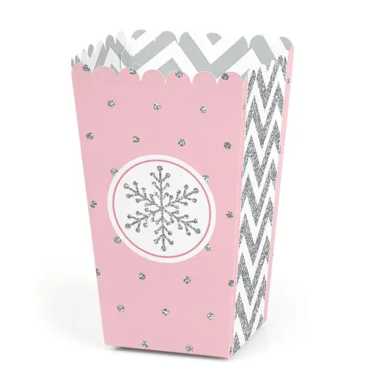 Big Dot of Happiness Pink Winter Wonderland - Holiday Snowflake Birthday Party or Baby Shower Favor Popcorn Treat Boxes - Set of 12 {1}