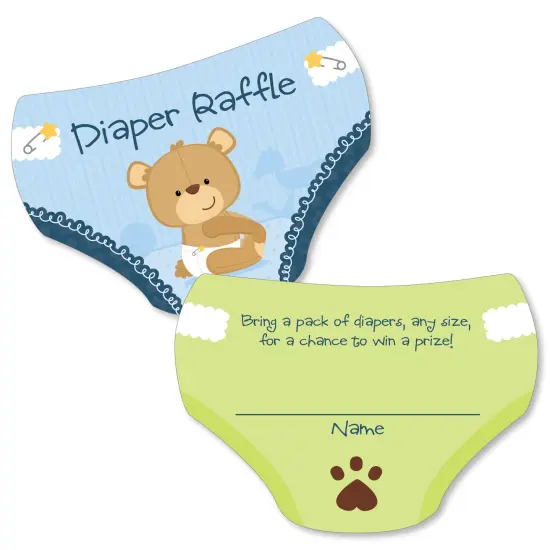Big Dot of Happiness Baby Boy Teddy Bear - Diaper Shaped Raffle Ticket Inserts - Baby Shower Activities - Diaper Raffle Game - Set of 24 {1}