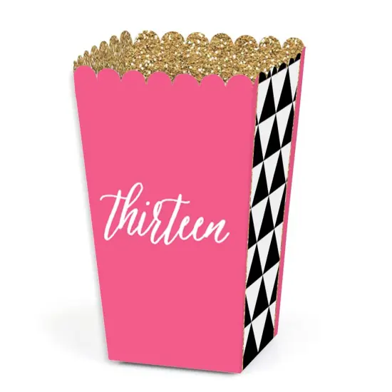 Big Dot of Happiness Chic 13th Birthday - Pink, Black and Gold - Birthday Party Favor Popcorn Treat Boxes - Set of 12 {1}