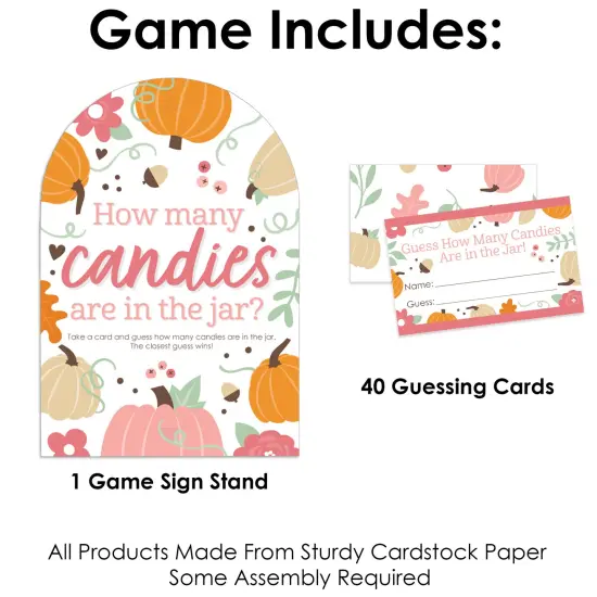 Big Dot of Happiness Girl Little Pumpkin - How Many Candies Fall Birthday Party or Baby Shower Game - 1 Stand and 40 Cards - Candy Guessing Game {4}