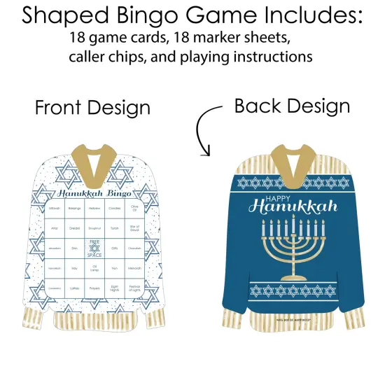 Big Dot of Happiness Happy Hanukkah - Bingo Cards and Markers - Chanukah Shaped Bingo Game - Set of 18 {4}