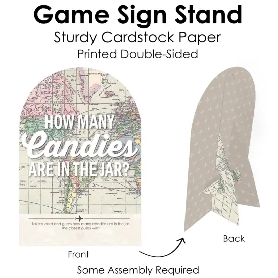 Big Dot of Happiness World Awaits - How Many Candies Travel Themed Party Game - 1 Stand and 40 Cards - Candy Guessing Game {6}