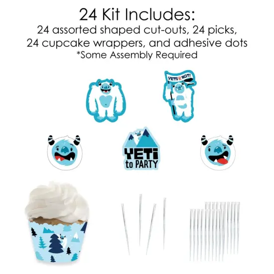 Big Dot of Happiness Yeti to Party - Cupcake Decoration - Abominable Snowman Party or Birthday Party Cupcake Wrappers and Treat Picks Kit - Set of 24 {6}