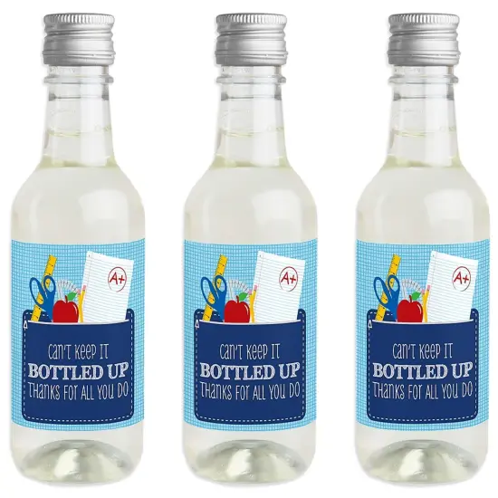 Big Dot of Happiness Funny Colorful - Mini Wine and Champagne Bottle Label Stickers - Teacher First Day of School Gift for Women and Men - Set of 16 {1}