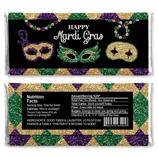 Big Dot of Happiness Mardi Gras - Candy Bar Wrapper Masquerade Party Favors - Set of 24 {3}