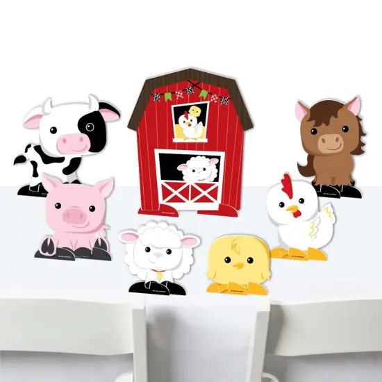 Big Dot of Happiness Farm Animals - Barnyard Baby Shower or Birthday Party Centerpiece Table Decorations - Tabletop Standups - 7 Pieces {1}
