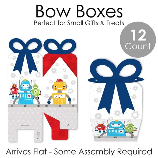 Big Dot of Happiness Gear Up Robots - Square Favor Gift Boxes -Birthday Party or Baby Shower Bow Boxes - Set of 12 {7}