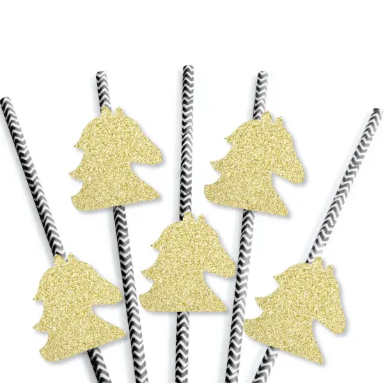 Big Dot of Happiness Gold Glitter Horse Party Straws - No-Mess Real Glitter Cut-Outs & Decor Kentucky Horse Derby Race Party Paper Straws - Set of 24 {4}