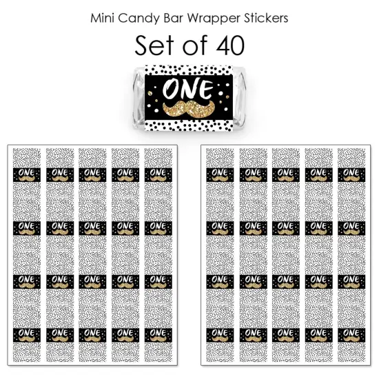 Big Dot of Happiness 1st Birthday Little Mr. Onederful - Mini Candy Bar Wrapper Stickers - Boy First Birthday Party Small Favors - 40 Count {4}