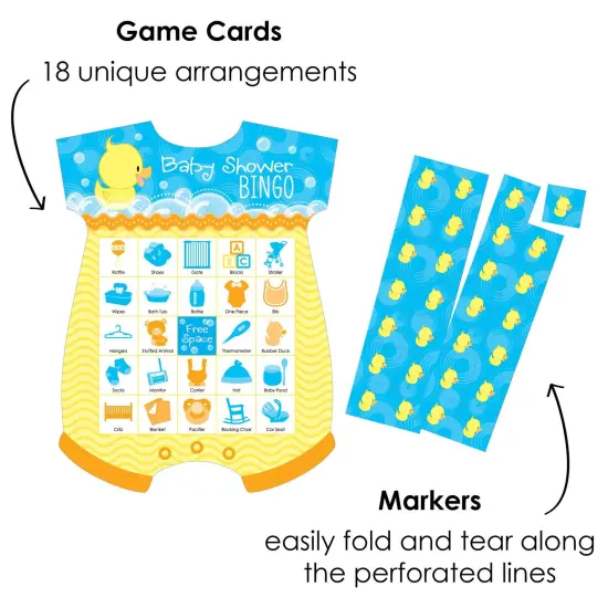 Big Dot of Happiness Ducky Duck - Picture Bingo Cards and Markers - Baby Shower Shaped Bingo Game - Set of 18 {3}