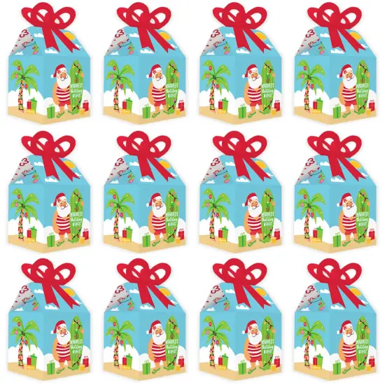 Big Dot of Happiness Tropical Christmas - Square Favor Gift Boxes - Beach Santa Holiday Party Bow Boxes - Set of 12 {6}