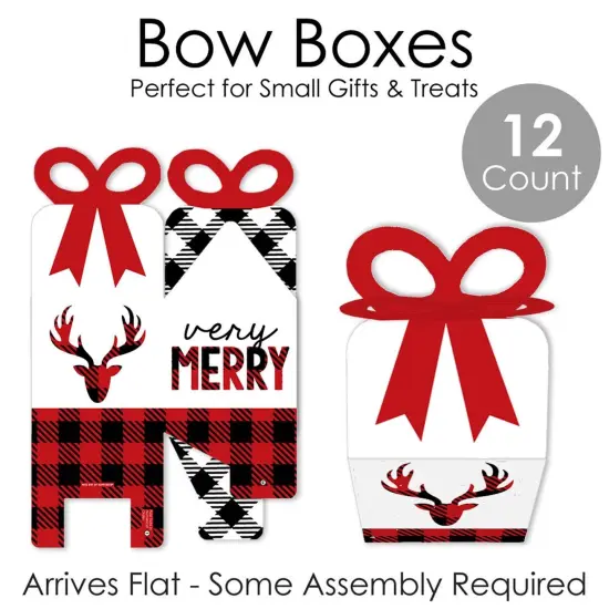 Big Dot of Happiness Prancing Plaid - Square Favor Gift Boxes - Reindeer Holiday and Christmas Party Bow Boxes - Set of 12 {7}