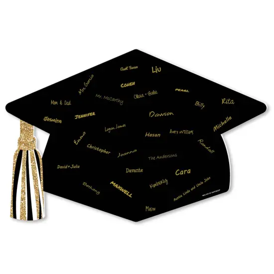 Big Dot of Happiness Tassel Worth The Hassle - Gold - Grad Cap Guest Book Sign - Graduation Party Guestbook Alternative - Signature Mat {1}