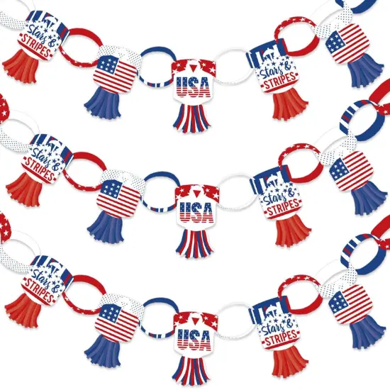 Big Dot of Happiness Stars & Stripes - 90 Chain Links & 30 Paper Tassels Kit - Memorial Day, 4th of July and Labor Day Paper Chains Garland - 21 feet {1}