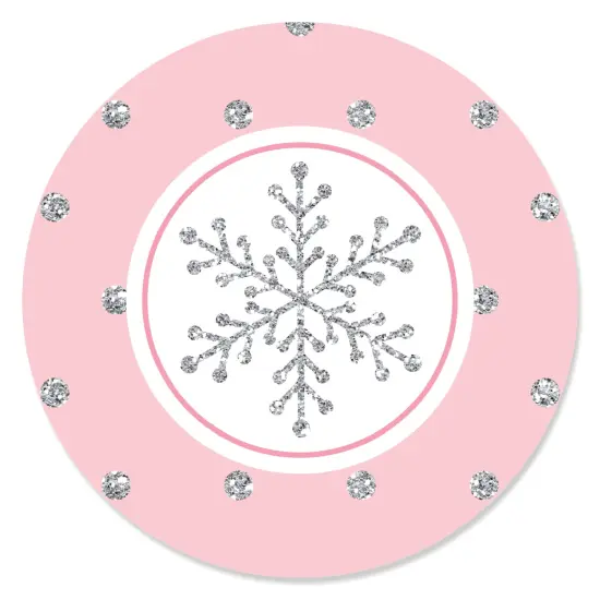 Big Dot of Happiness Pink Winter Wonderland - Holiday Snowflake Birthday Party or Baby Shower Circle Sticker Labels - 24 Count {1}
