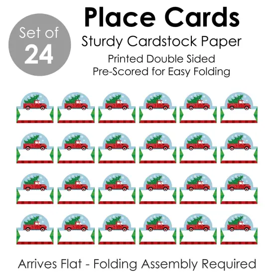 Big Dot of Happiness Merry Little Christmas Tree - Red Truck Christmas Party Tent Buffet Card - Table Setting Name Place Cards - Set of 24 {7}