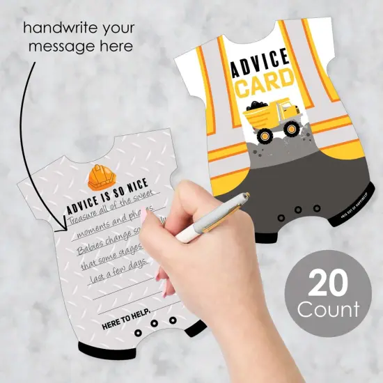 Big Dot of Happiness Dig It - Construction Party Zone - Baby Bodysuit Wish Card Baby Shower Activities - Shaped Advice Cards Game - Set of 20 {3}