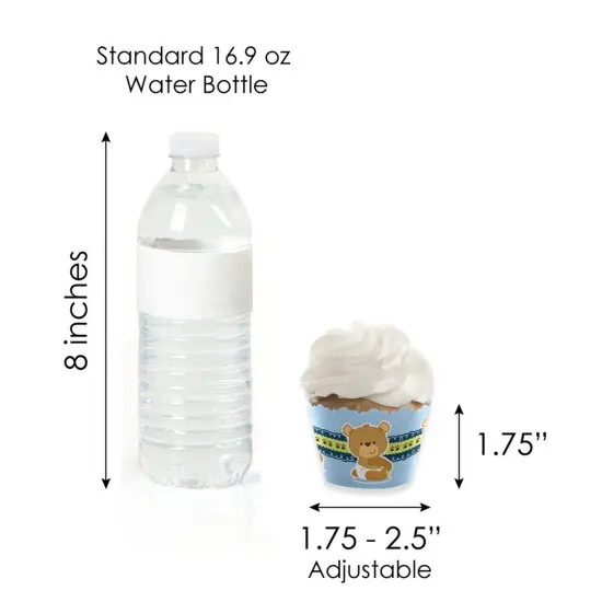 Big Dot of Happiness Baby Boy Teddy Bear - Cupcake Decoration - Baby Shower Cupcake Wrappers and Treat Picks Kit - Set of 24 {7}