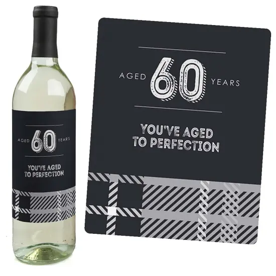 Big Dot of Happiness 60th Milestone Birthday Gift For Men - Wine Bottle Label Stickers - Set of 4 {6}