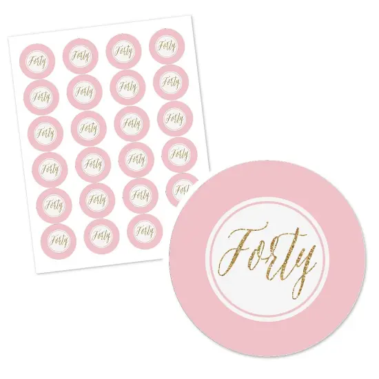 Big Dot of Happiness Chic 40th Birthday - Pink and Gold - Birthday Party Circle Sticker Labels - 24 Count {3}