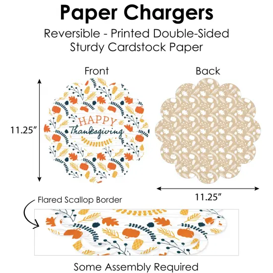 Big Dot of Happiness Happy Thanksgiving - Fall Harvest Party Paper Charger and Table Decorations - Chargerific Kit - Place Setting for 8 {6}
