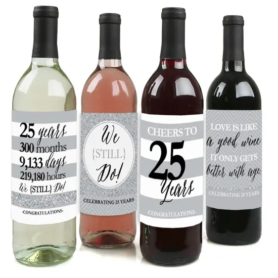 Big Dot of Happiness We Still Do - 25th Wedding Anniversary Decorations for Women and Men - Wine Bottle Label Stickers - Set of 4 {1}
