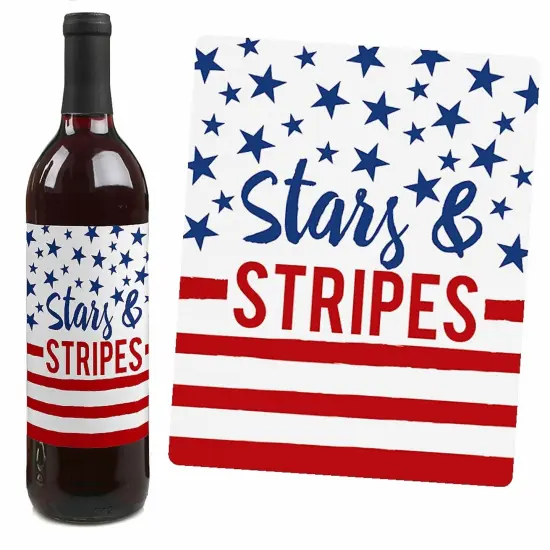 Big Dot of Happiness Stars and Stripes - Memorial Day, 4th of July & Labor Day USA Patriotic Party Decorations - Wine Bottle Label Stickers - Set of 4 {4}