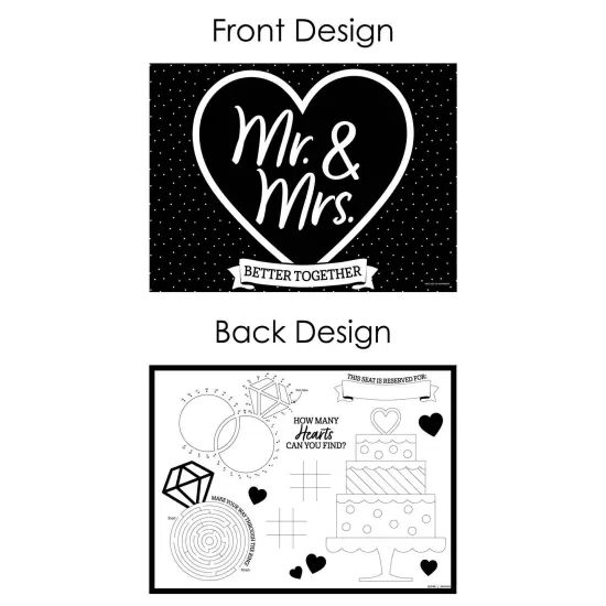 Big Dot of Happiness Mr. and Mrs. - Paper Black and White Wedding or Bridal Shower Coloring Sheets - Activity Placemats - Set of 16 {7}