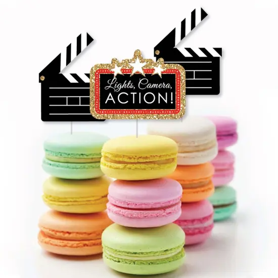 Big Dot of Happiness Red Carpet - Dessert Cupcake Toppers - Movie Night Party Clear Treat Picks - Set of 24 {6}