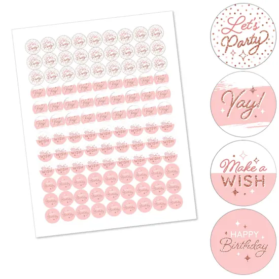 Big Dot of Happiness Pink Rose Gold Birthday - Happy Birthday Party Round Candy Sticker Favors - Labels Fits Chocolate Candy (1 sheet of 108) {3}