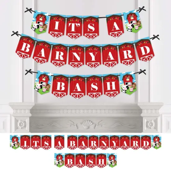 Big Dot of Happiness Farm Animals - Barnyard Baby Shower or Birthday Party Bunting Banner - Party Decorations - It's a Barnyard Bash {1}