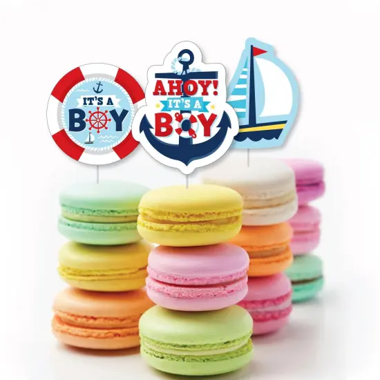Big Dot of Happiness Ahoy It's a Boy - Dessert Cupcake Toppers - Nautical Baby Shower Clear Treat Picks - Set of 24 {6}