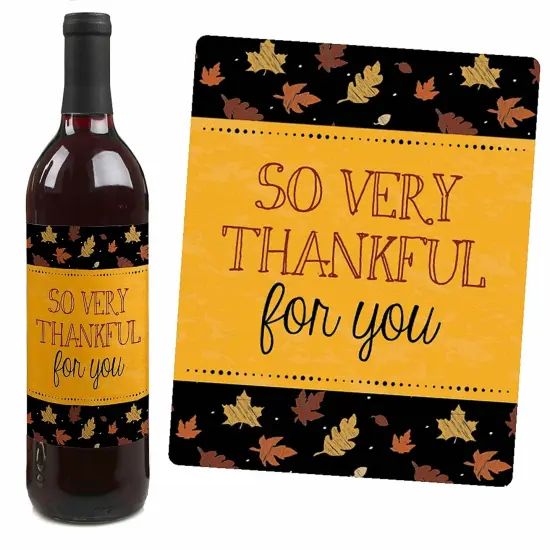 Big Dot of Happiness Give Thanks - Thanksgiving Decorations for Women and Men - Wine Bottle Label Stickers - Set of 4 {7}