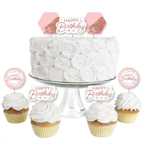 Big Dot of Happiness Pink Rose Gold Birthday - Dessert Cupcake Toppers - Happy Birthday Party Clear Treat Picks - Set of 24 {1}