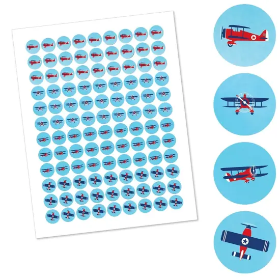 Big Dot of Happiness Taking Flight Airplane - Baby Shower or Birthday Party Round Candy Sticker Favors - Labels Fits Chocolate Candy (1 sheet of 108) {3}