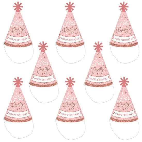 Big Dot of Happiness Pink Rose Gold Birthday - Cone Happy Birthday Party Hats for Kids and Adults - Set of 8 (Standard Size) {7}