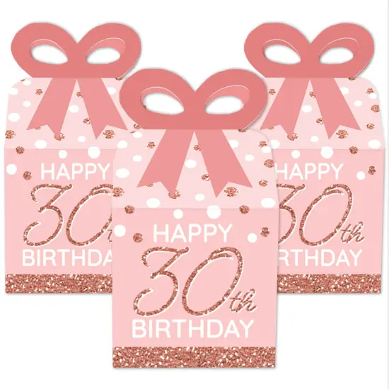 Big Dot of Happiness 30th Pink Rose Gold Birthday - Square Favor Gift Boxes - Happy Birthday Party Bow Boxes - Set of 12 {3}