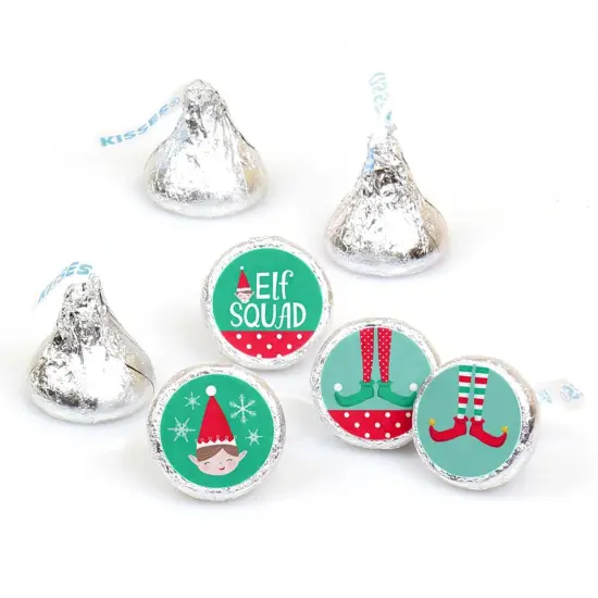 Big Dot of Happiness Elf Squad - Kids Elf Christmas and Birthday Party Round Candy Sticker Favors - Labels Fits Chocolate Candy (1 Sheet of 108) {1}