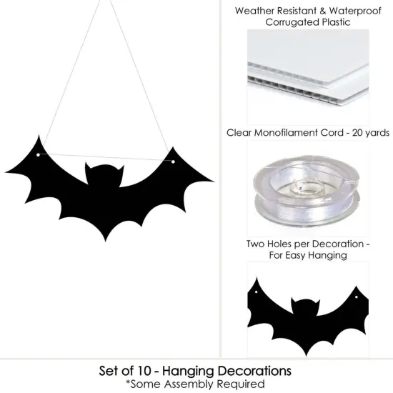 Big Dot of Happiness Hanging Black Bats - Outdoor Hanging Decor - Halloween Party Decorations - 10 Pieces {6}