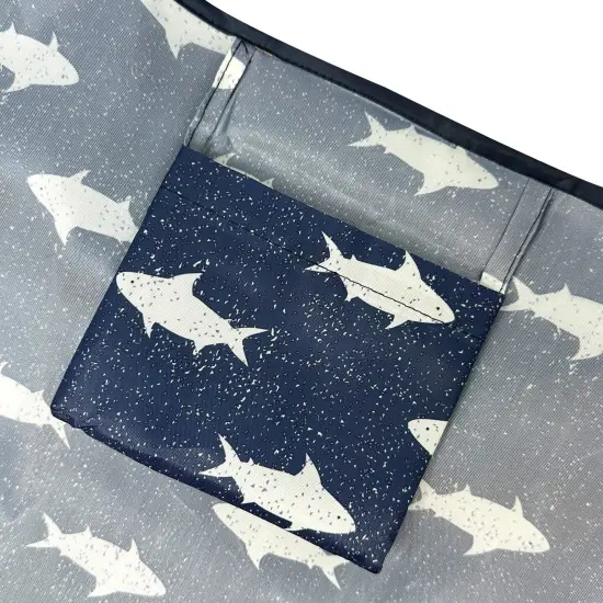 Wrapables Large & Small Foldable Tote Nylon Reusable Grocery Bags, Set of 2, Ocean Fish {4}