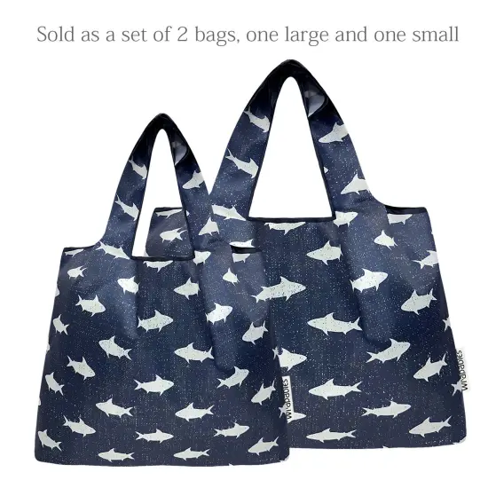 Wrapables Large & Small Foldable Tote Nylon Reusable Grocery Bags, Set of 2, Ocean Fish {3}