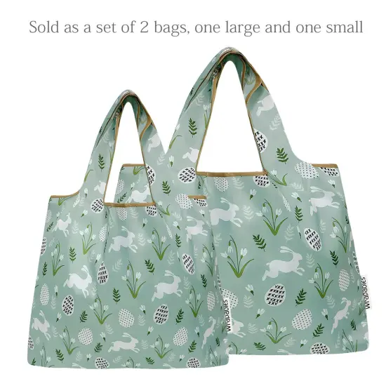 Wrapables Large & Small Foldable Tote Nylon Reusable Grocery Bags, Set of 2, Easter Bunny {3}