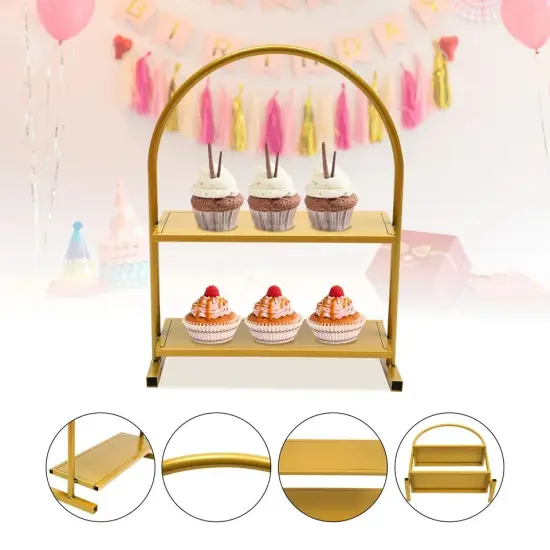 2-Tier Wedding Cupcake Stand Dessert Cake Display Plate Party Pastry Rack Gold {4}