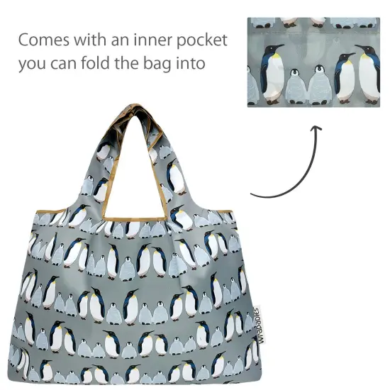 Wrapables Large Foldable Tote Nylon Reusable Grocery Bags, Penguins {5}