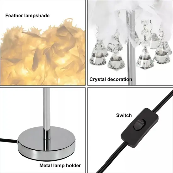 Bedside Lamp Modern Feather Desk Night Light Table Lamp For Bedroom Decor 110V {5}