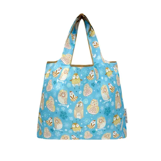 Wrapables Medium Foldable Tote Nylon Reusable Grocery Bag (Set of 2), Silly Owls {3}