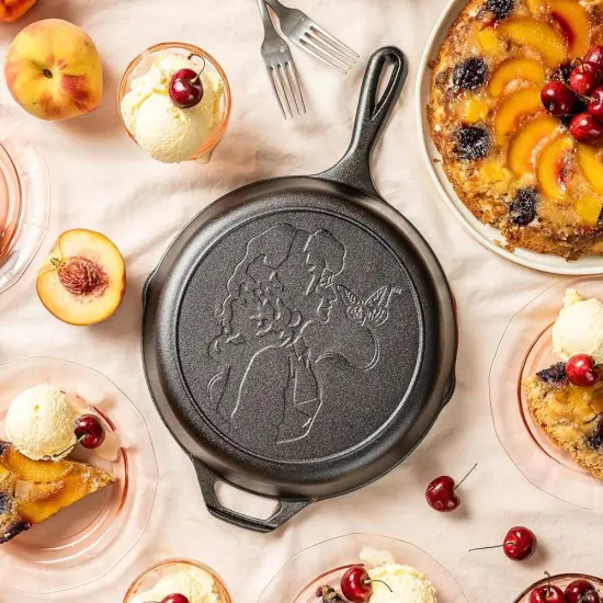 Lodge Cast Iron Skillet, Dolly Parton Profile and Butterfly Design Seasoned Cookware for Home or Camp Kitchen, 10.25 in dia {5}