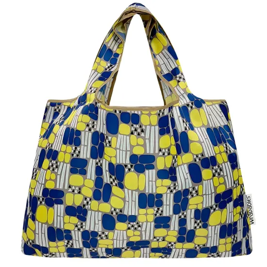 Wrapables Large Foldable Tote Nylon Reusable Grocery Bags, Yellow Abstract {3}
